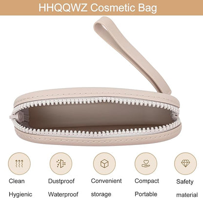 Portable Silicone Makeup Bag for Women, Small Travel Waterproof Toiletry Cosmetic Bag, Zipper Closure Organizer Makeup Case with Handle (Light Grey)