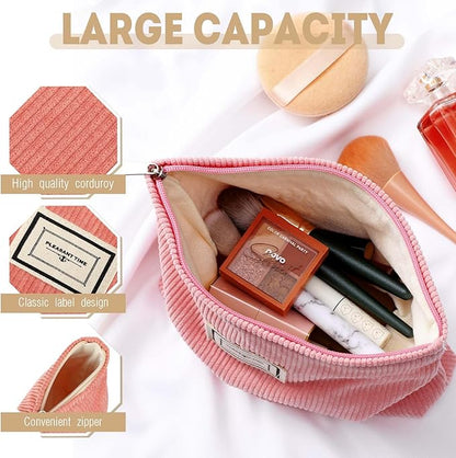 Sanwuta 4 Pack Velvet Makeup Bag Cosmetic Bag for Women Large Capacity Corduroy Pouch Zipper Canvas Travel Toiletry Purse Make up Organizer Case Accessories(Elegant Color,Plaid)