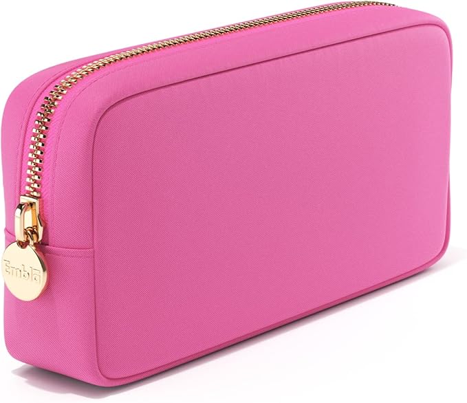 Embla Makeup Bag Travel Cosmetics Pouch and Toiletry Bag, Nylon Zipper Pouch Purse, Cute Make Up Organizer Storage Tote for Women Girls, Waterproof Travel Skincare Case, Small Makeup Bags, Raspberry