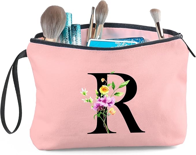 SEAMOON Women Birthday Maid of Honor Monogrammed Gifts for Bride Bridesmaid Sister Friend Her Teacher Makeup Cosmetic Bag with Mirror Mothers Day Christmas Graduation R