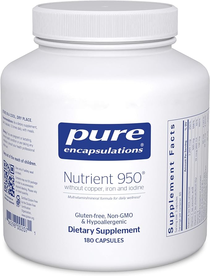 Pure Encapsulations Nutrient 950 Without Copper, Iron, & Iodine | Antioxidant Multivitamin and Mineral Supplement to Support Optimal Health and Physiological Functions* | 180 Capsules