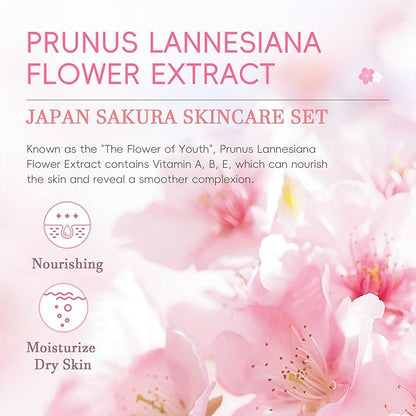 Skincare Set Sakura Women Skincare Gifts for Teen Girls - Travel Essentials for Women - Skin Care Set with Makeup Remover,Face Wash,Moisturizer,Face Mask - Face Care Set for Women (10PCS, Sakura)