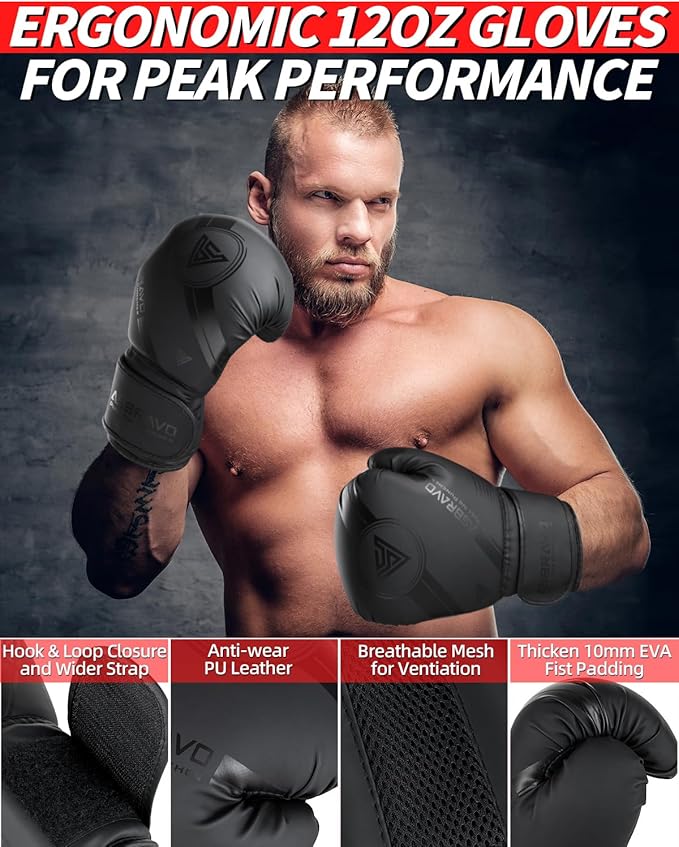 Punching Bag for Adults, 4ft PU Heavy Boxing Bag Set 12OZ Gloves for MMA Muay Thai Kickboxing Training Home Gym, Martial Art (Unfilled)