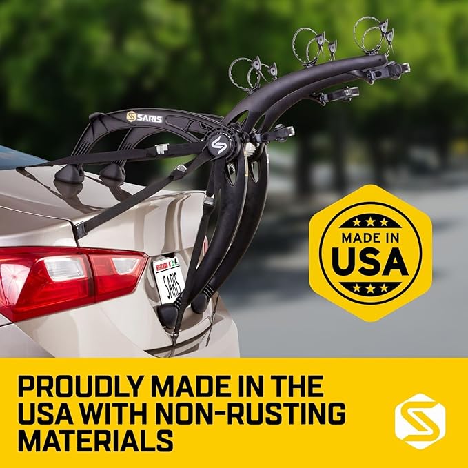 Saris Bones EX 3-Bike Trunk Rack Bicycle Carrier, Durable, Rust-Free, Anti-Sway Straps, Fits Most Vehicles, Made in USA, Arc-Based Design, 100% Recyclable Materials