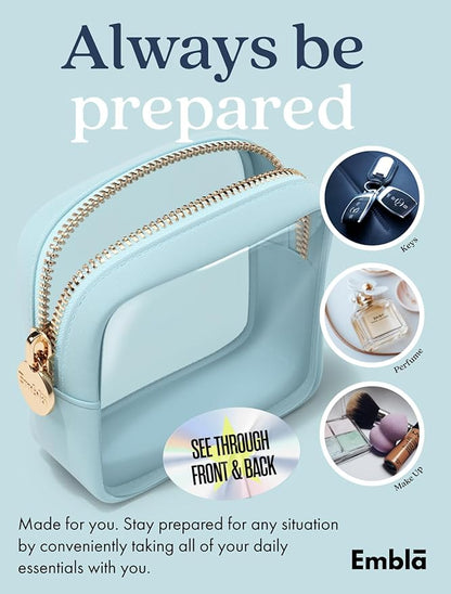 Embla Clear Makeup Bag Zipper Pouch, Transparent Cosmetic Case Organizer, TSA Approved Travel Toiletry Case, Travel Accessories Essentials Makeup Tote for Women, Mini Cute Make up Bag for Purse - Sky