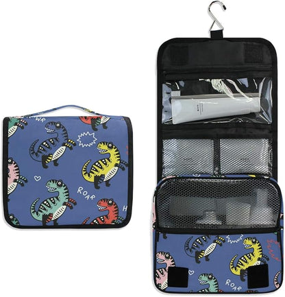 senya Hanging Travel Toiletry Bag Kit Boys Makeup Case Cosmetics Organizer for Men Women (Dinosaur Navy)