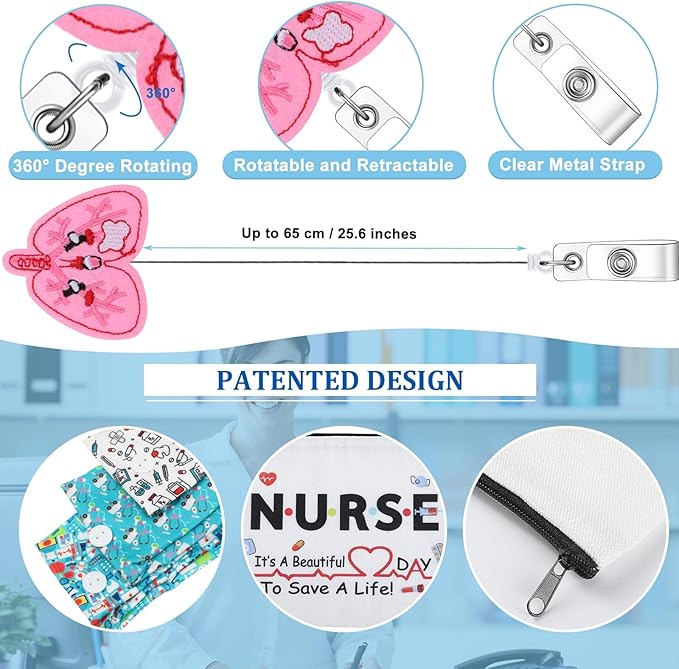 XunYee 18 Pcs Nurse Gift Survival Kit 2025 Nurse Week Appreciation Gift for Women 6 Cosmetic Makeup Bag 6 Badge Reel Retractable 6 Headband with Button Women Doctor Present for Hospital(Stylish Style)