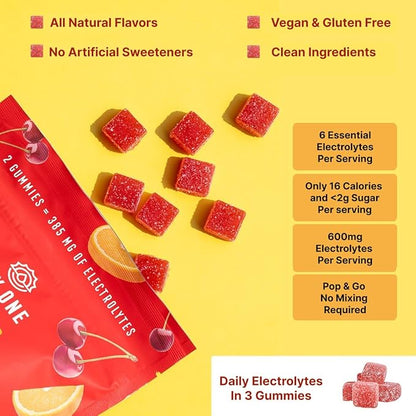 Day One Electrogummies Fruit Punch - Electrolyte Gummies for Runner, Athlete & Everyday Use - Hydration Gummies with Essential Electrolytes - Alternative to Powders, Tablets, Chews - 60 Gummies