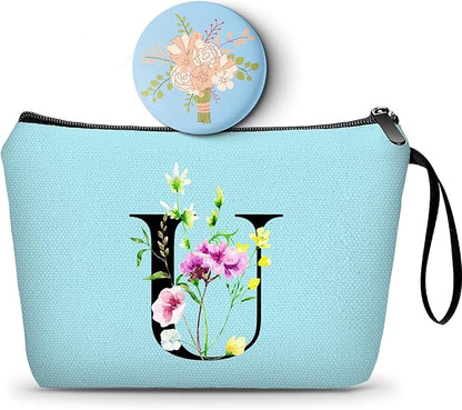 SEAMOON Birthday Thank You Appreciation Monogrammed Gifts for Mom Aunt Teacher Sister Friend Coworkers Bride Bridesmaid Makeup Cosmetic Bag with Mirror Mothers Day Christmas Graduation U