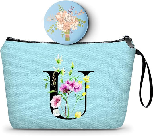 SEAMOON Birthday Thank You Appreciation Monogrammed Gifts for Mom Aunt Teacher Sister Friend Coworkers Bride Bridesmaid Makeup Cosmetic Bag with Mirror Mothers Day Christmas Graduation U