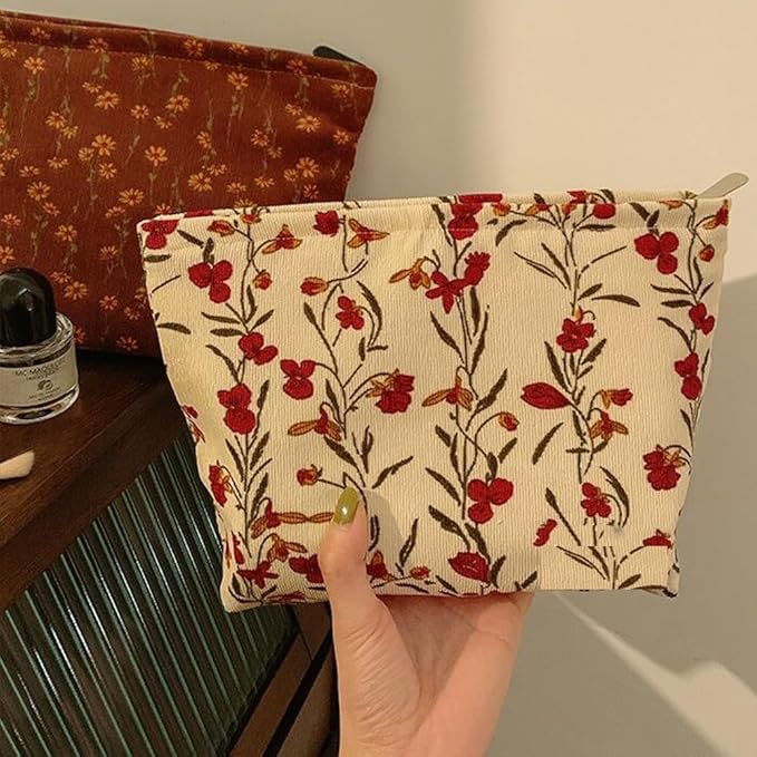 SxoSyo Cosmetic Bags for Women Makeup Bag Large Capacity Purse Travel Toiletry Zipper Storage Pouch Make up Brushes Organizer for Gifts (flowers and plants, Beige)