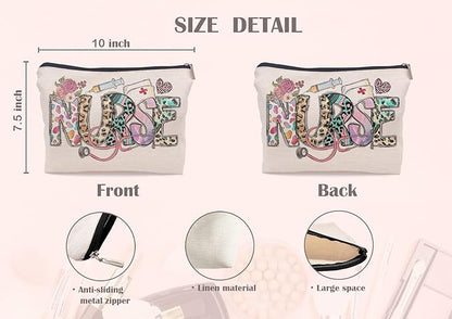 Nurse Leopard Floral Nursing Makeup Bag Make up Cosmetic Bag Small Zipper Pouch,Nurse Appreciation Gift,Nurses Week Gift,Nursing Gift,Nurse Graduate Gifts