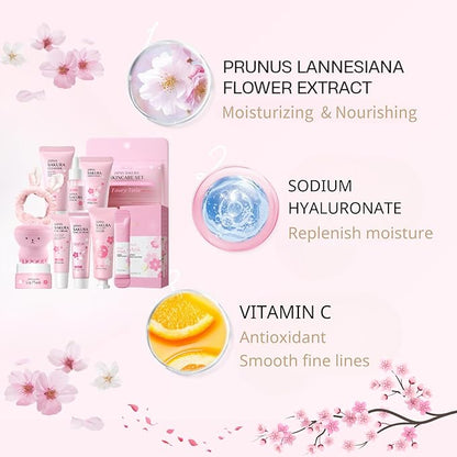 Sakura Skin Care Set for Teen Girls - Skin Care for Teens 10-12 Gifts Japan - Skincare for Girls 10-12 - Gift Set for Women with Cleanser,Serum,Cream(One Size, 8PCS Sakura Scent)