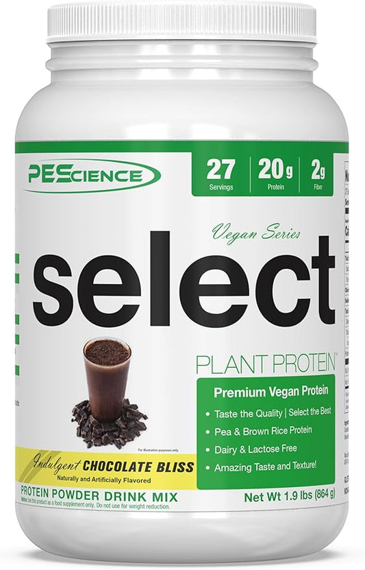 PEScience Select Vegan Plant Based Protein Powder, Chocolate, 27 Serving, Pea and Brown Rice Blend