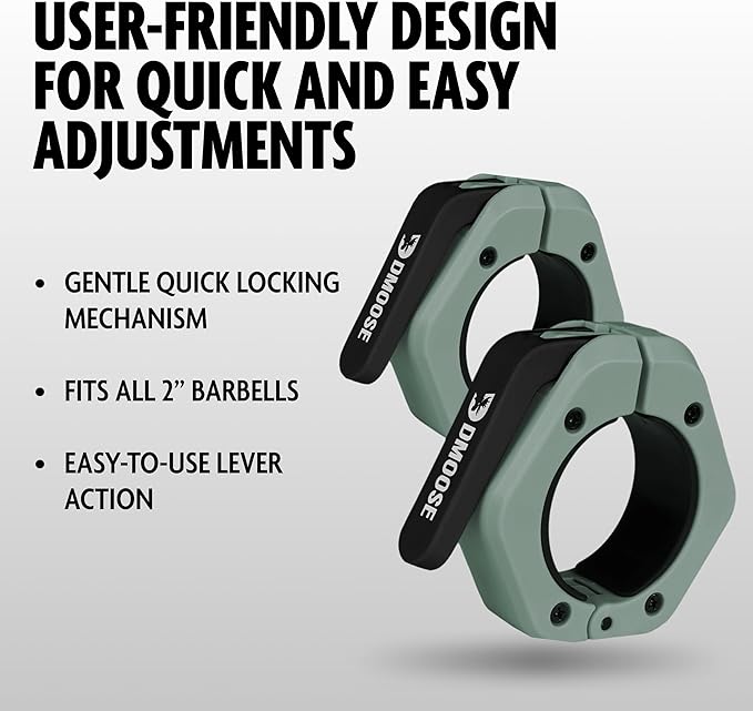 DMoose Fitness Barbell Clips 2" (Pair) - Quick Release Olympic Barbell Clamps & Collars with Anti Slip TPR Lining for Secure Weightlifting & Powerlifting - Weight Clips for Bars at Home or Gym