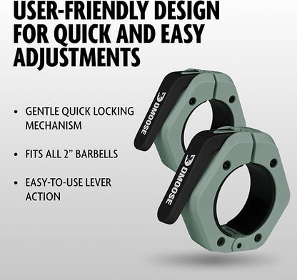 DMoose Fitness Barbell Clips 2" (Pair) - Quick Release Olympic Barbell Clamps & Collars with Anti Slip TPR Lining for Secure Weightlifting & Powerlifting - Weight Clips for Bars at Home or Gym
