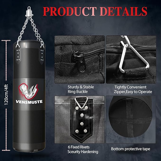 Punching Bag for Adults, 4FT Oxford Heavy Boxing Bag Set, Punching Bag with 12OZ Boxing Gloves, Chains, Hand Wraps, etc. Suitable for MMA Karate Kickboxing Boxing - Unfilled
