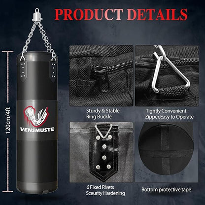 Punching Bag for Adults, 4FT Oxford Heavy Boxing Bag Set, Punching Bag with 12OZ Boxing Gloves, Chains, Hand Wraps, etc. Suitable for MMA Karate Kickboxing Boxing - Unfilled