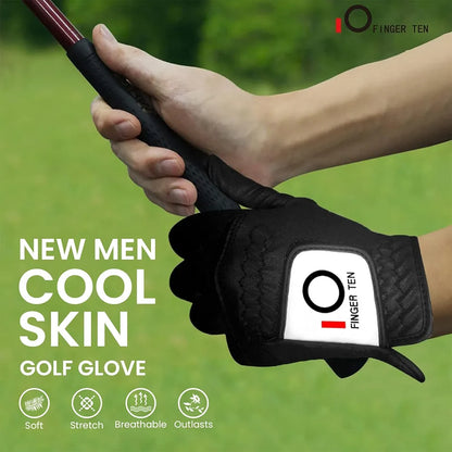 FINGER TEN Golf Gloves Men Left Hand Rain Grip Glove for Right Handed Golfer Value 3 Pack, All Weather Durable Grip Size Small Medium Large XL White Black Blue