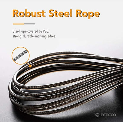 FEECCO 1/2 lb Weighted Jump Rope for Boxing, Cardio, Crossfit Workout, 8~11ft Range Adjustable Length Steel Ropes with Ball Bearings and Metal Handles, Suitable for Men and Women