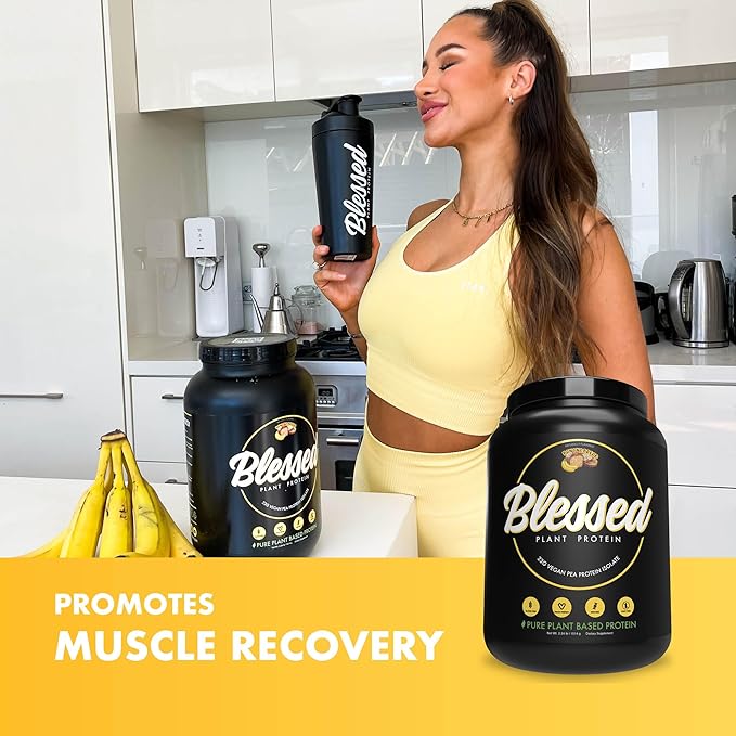 Blessed Vegan Protein Powder - Plant Based Protein Powder Meal Replacement Protein Shake, 23g of Pea Protein Powder, Dairy Free, Gluten Free, Soy Free, No Sugar Added, 30 Servings (Banana Bread)