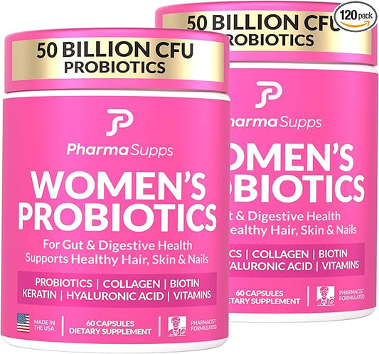 Advanced Women's Probiotics for Gut Health - Hair, Skin, & Nails Vitamins Support - 50 Billion CFU w/Collagen, Biotin & Keratin - Probiotic Supplement for Digestive Health & Bloating Relief, USA-Made