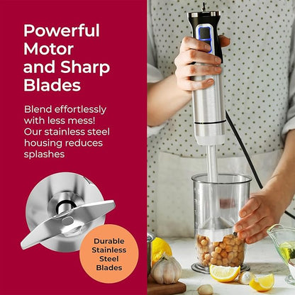 MuellerLiving Immersion Blender Handheld - 8 Speed Stainless Steel Electric Hand Blender, Emulsion Blender Stick Kitchen Gadget with Turbo Mode