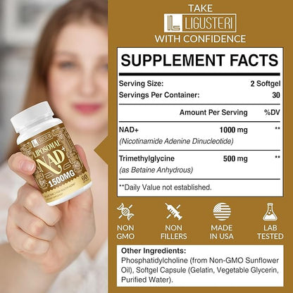 NAD Supplement 1500MG, Liposomal NAD+ Supplement with TMG, 98%+ Absorption, Pure NAD Plus, Non-GMO Aging Defense, Cellular Energy, Heart & Brain Function, Longevity, 240 Softgels