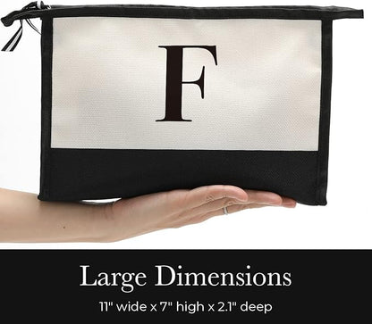 Monogrammed for Women Initial bridesmaid gifts, Personalized monogram Monogram Cosmetic Bag,Travel Makeup Bag Suitable for Wedding weekend Beach Gift for Women Teachers Friends.Pure letters F