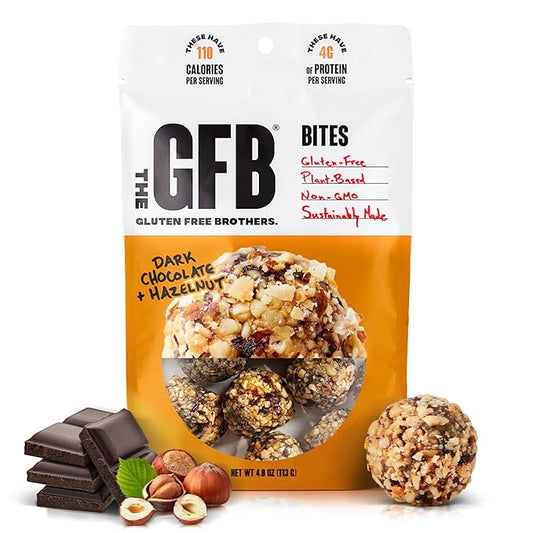 The Gluten Free Brothers Dark Chocolate Hazelnut Bites - Grain Free Protein Balls – Non GMO, Soy Free, Vegan – Paleo Friendly Snack Size Plant Based Protein Energy Balls, 4 oz (6 Count)