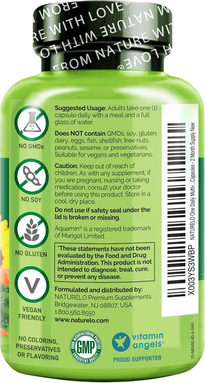 NATURELO Mens Multivitamins for Men 50+ - One Daily Multivitamin for Men with Vitamins, Minerals & Organic Whole Foods Non-GMO, 60 Vegetarian Capsules
