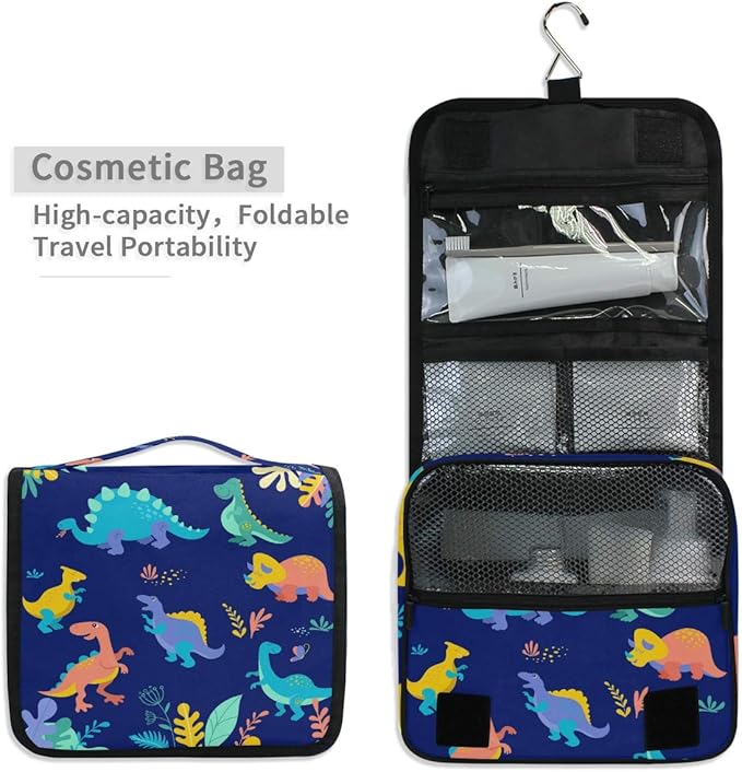 senya Hanging Travel Toiletry Bag Kit Boys Makeup Case Cosmetics Organizer for Men Women (Dinosaurs Collection)