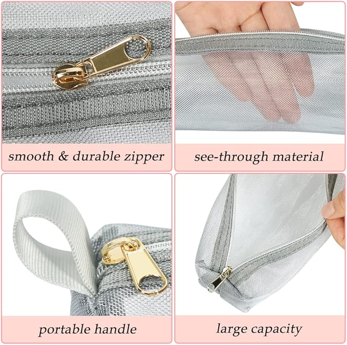 Mesh Makeup Brush Bag, 3Pcs Mesh Cosmetic Bag, Portable Travel Cosmetic Pouches for Makeup Brushes, Small Items, and Purse Organization，Pencil Pouch