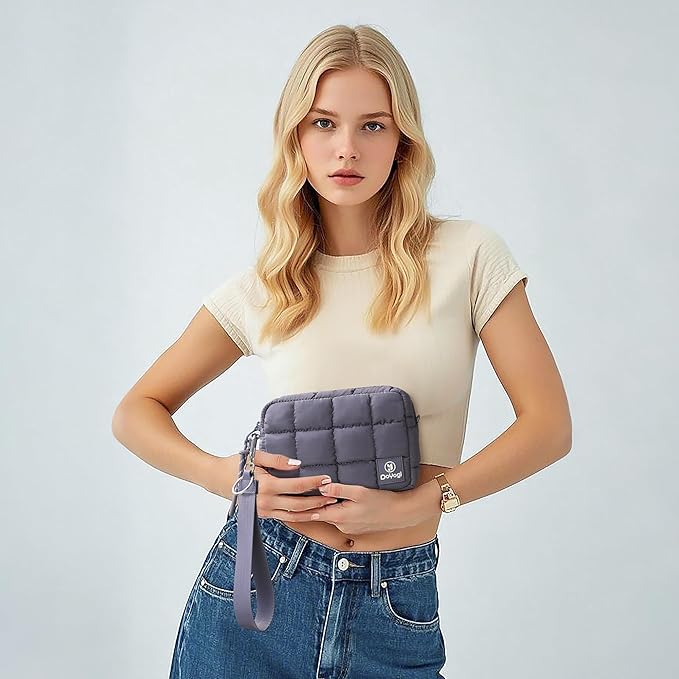 Quilted Cosmetic Bag, Puffer Makeup Bags, Crossbody Purses for women,Cute Travel Toiletry Bag for Women (Purple)