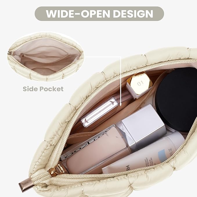 Puffy Quilted Makeup Bag Cosmetic Bags Travel Cute Puffer Solid Toiletry Organizer Pouch Storage Clutch for Women