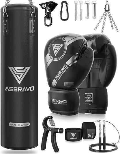 Punching Bag for Adults, 4ft PU Heavy Boxing Bag Set 12OZ Gloves for MMA Muay Thai Kickboxing Training Home Gym, Martial Art (Unfilled)