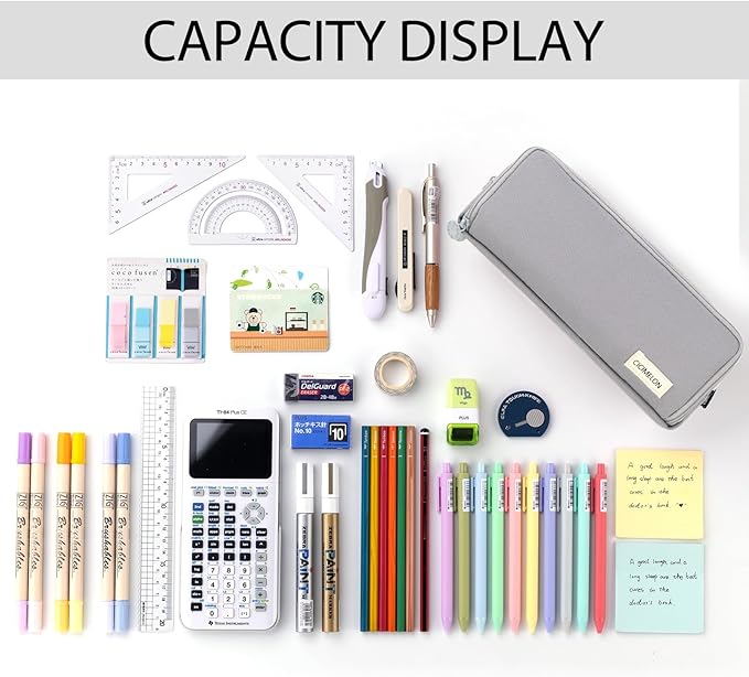 CICIMELON Large Capacity Pencil Case 3 Compartment Pouch Pen Bag for School Teen Girl Boy Men Women (Gray)