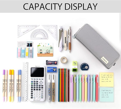 CICIMELON Large Capacity Pencil Case 3 Compartment Pouch Pen Bag for School Teen Girl Boy Men Women (Gray)