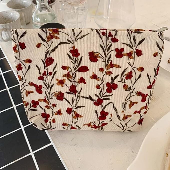 SxoSyo Cosmetic Bags for Women Makeup Bag Large Capacity Purse Travel Toiletry Zipper Storage Pouch Make up Brushes Organizer for Gifts (flowers and plants, Beige)
