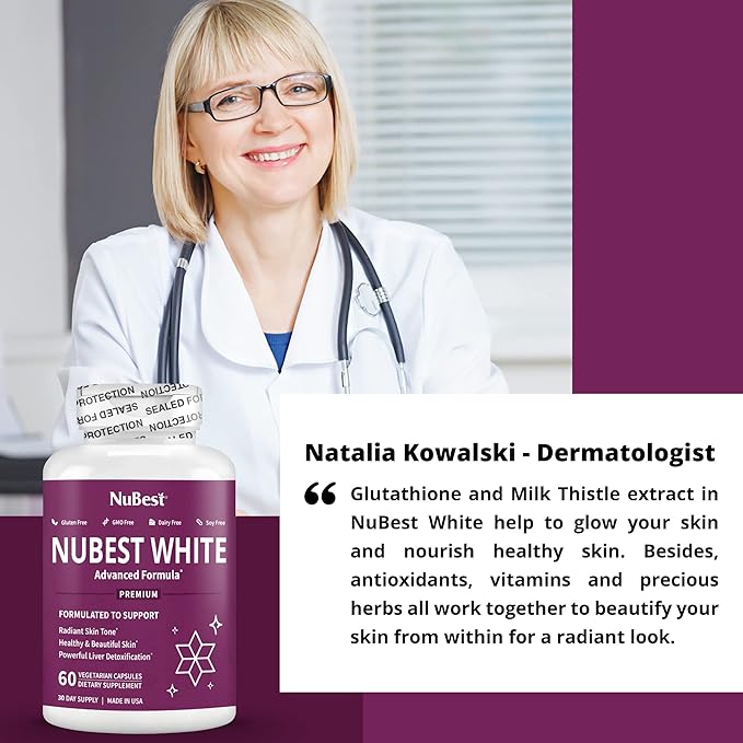 NuBest White - Glutathione 400mg & Milk Thistle Extract - Skin Brightening Supplement - Helps Beautiful and Radiant Skin - Antioxidant Supplement & Detoxification - 3 Pack | 3 Months Supply