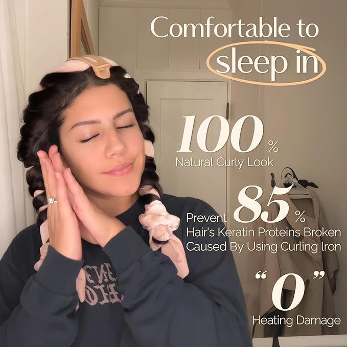 Yanibest Heatless Curls Overnight, Soft Heatless Hair Curler to Sleep in, No Heat Ribbon Wrap, Heatless Curling Set for Long Short Hair with Hair Scrunchies and Clip