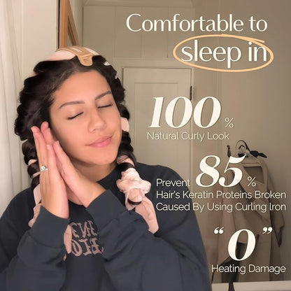 Yanibest Heatless Curls Overnight, Soft Heatless Hair Curler to Sleep in, No Heat Ribbon Wrap, Heatless Curling Set for Long Short Hair with Hair Scrunchies and Clip