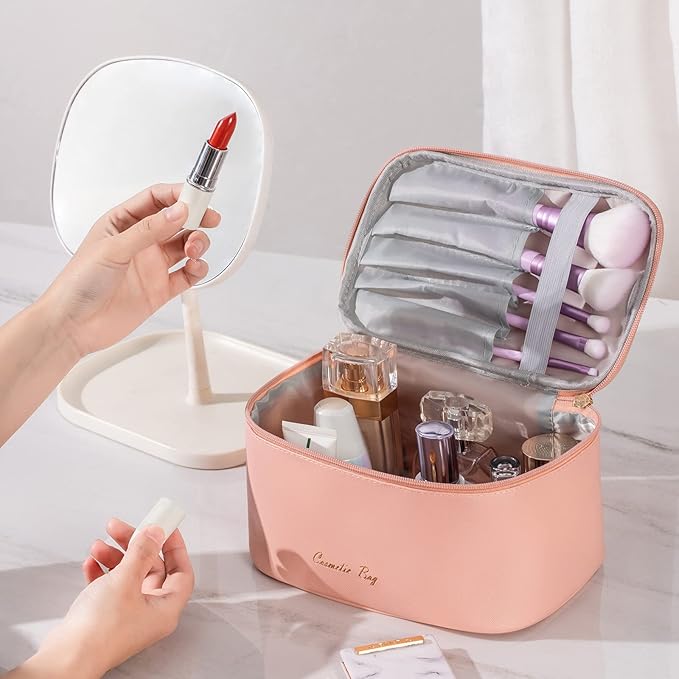 KITENROM Preppy Makeup Bag Small Cosmetic Bags for Women Little Pouch Toiletry Organizer Case(Root Pink)