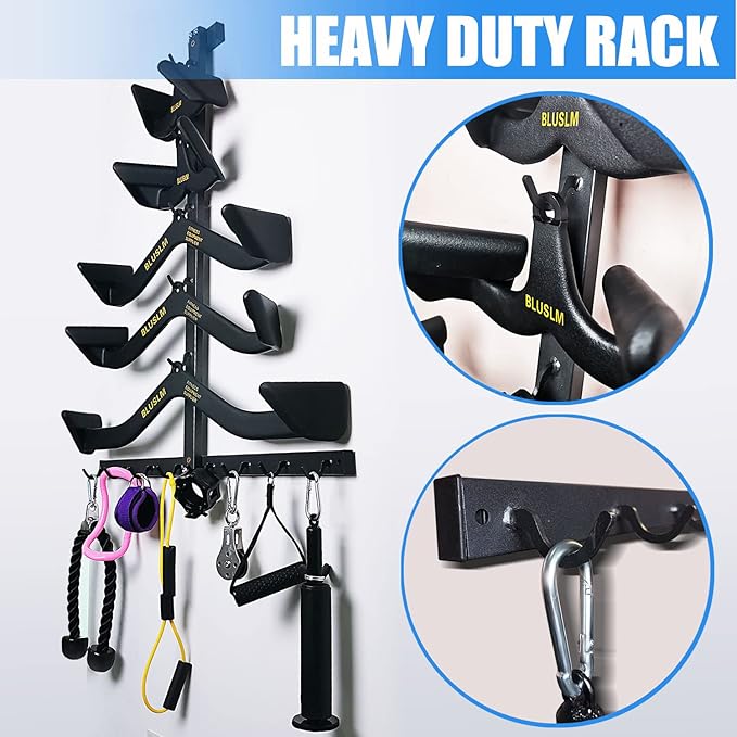 Gym Fitness LAT Pull Down Bar Storage Rack for Mag Grip - Heavy Duty A-Frame Stand for LAT Pulldown Attachments