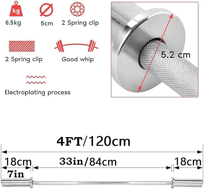 uyoyous 4FT Barbell Bar Solid Threaded Chrome barbell 2 inch 120cm for