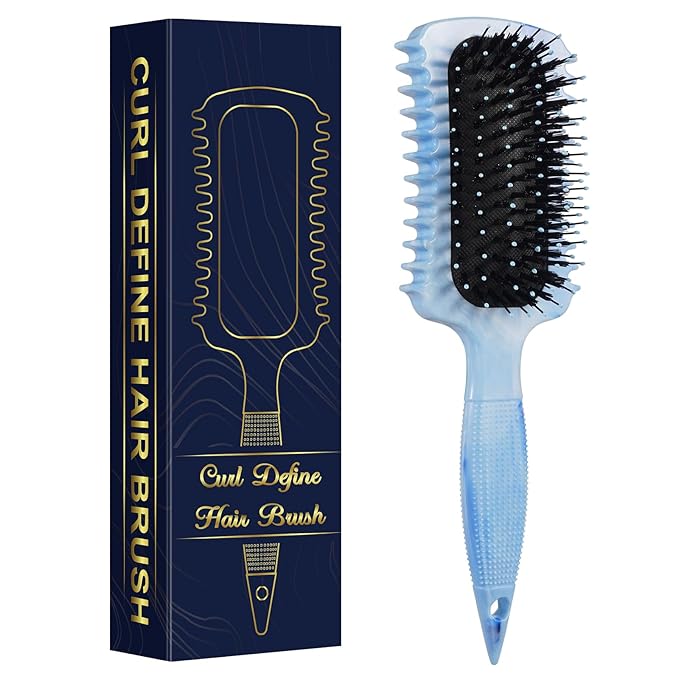 Curl Defining Brush, Volume Curly Hair Brush Products for Effortlessly Detangling Shaping and Styling Women's Men's Curls on All Wet or Dry Hair Types, Reduces Frizz (Marble Blue)