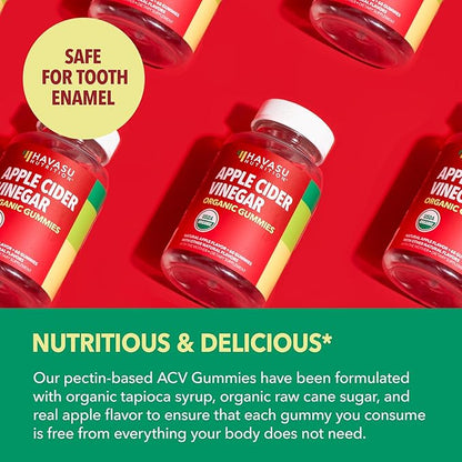 Organic Apple Cider Vinegar Gummies - ACV Gummies to Support Digestive Health and Gut Flora for Digestion - Natural Apple Flavor - 120 Organic, Vegan, and Non-GMO Apple Cider Vinegar Gummies