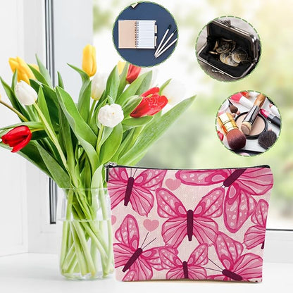 Pink Butterfly Makeup Bag Cosmetic Bag Butterfly Gifts for Women Girls Friend Niece Daughter Butterflies Lovers Gifts Travel Organizer Zipper Pouch Graduation Birthday Friendship Gifts