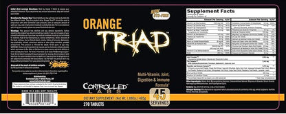 CONTROLLED LABS Orange Triad Daily Multivitamin, Iron Free Sports Supplement for Workout, Digestion, Immune, and Joints, 45 serv Muscle Building and Recovery Tablets