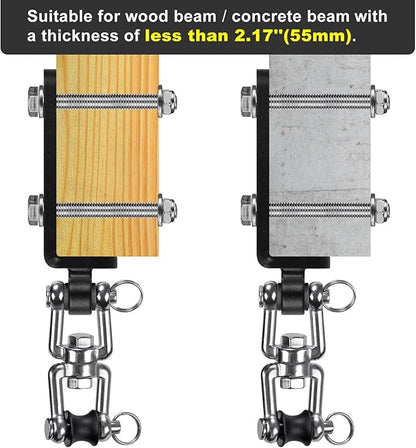 Kipika Punching Bag Hanger - Heavy Bracket 180° Swivel I-Beam Mount with Ceiling Installation Thick Hardware, Hooks for Boxing, Aerial Yoga, and Home Gym
